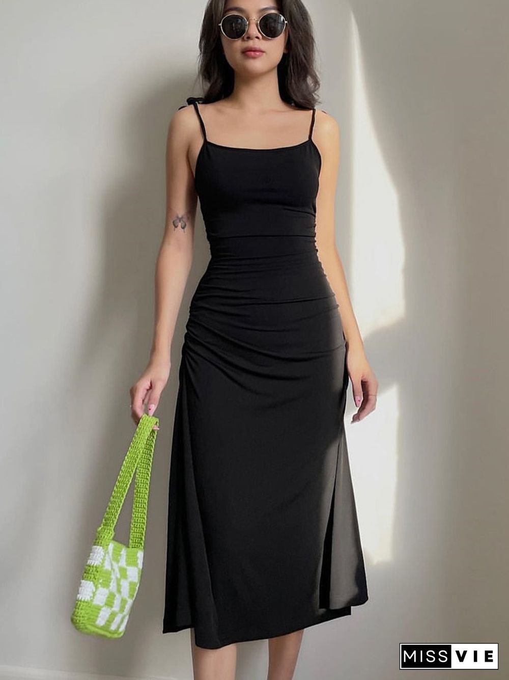 Fashion Strappy Ruched Sexy Black Dress Irregular Elegant Backless Long Dress Party Summer Dresses Women Clothes