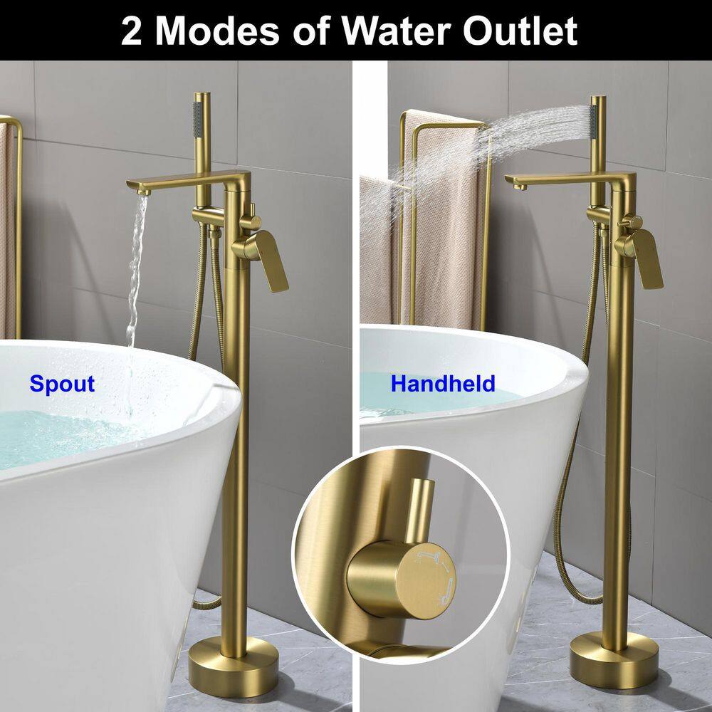 Nestfair Single-Handle Floor-Mount Roman Tub Faucet with Hand Shower in Brushed Gold SMD8008G