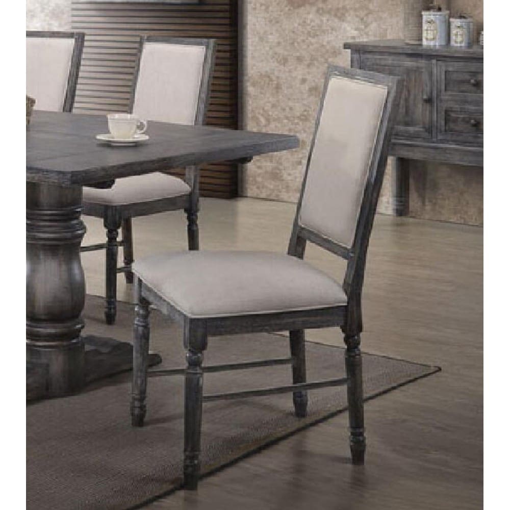 Leventis Side Chair (Set-2) in Cream Linen and Weathered Gray， Padded Seat and Back