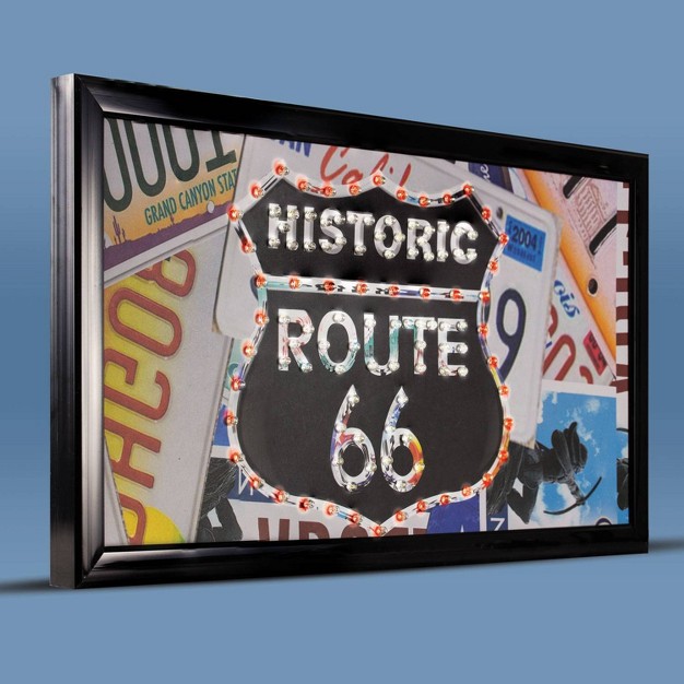 Historic Route 66 Framed Led Sign Black American Art Decor