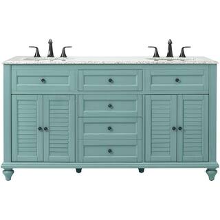 Home Decorators Collection Hamilton Shutter 61 in. W x 22 in. D Double Bath Vanity in Sea Glass with Granite Vanity Top in Gray with White Sink 10806-VS61H-SG