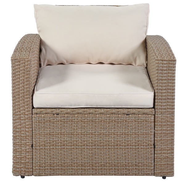 4-Piece Wicker Furniture Set with Table and Cushions - Overstock - 37503047