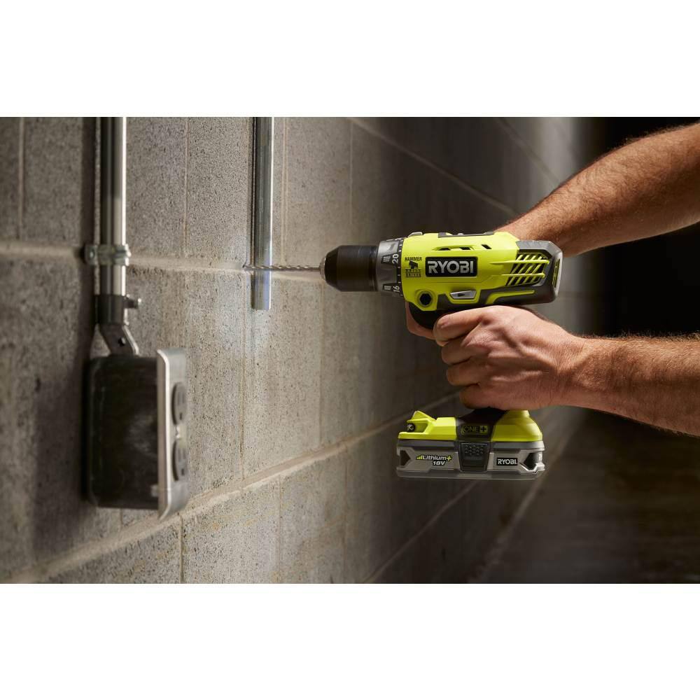 RYOBI ONE+ 18V Cordless 12 in. Hammer DrillDriver with Handle with 2.0 Ah Battery and Charger P214-PSK005