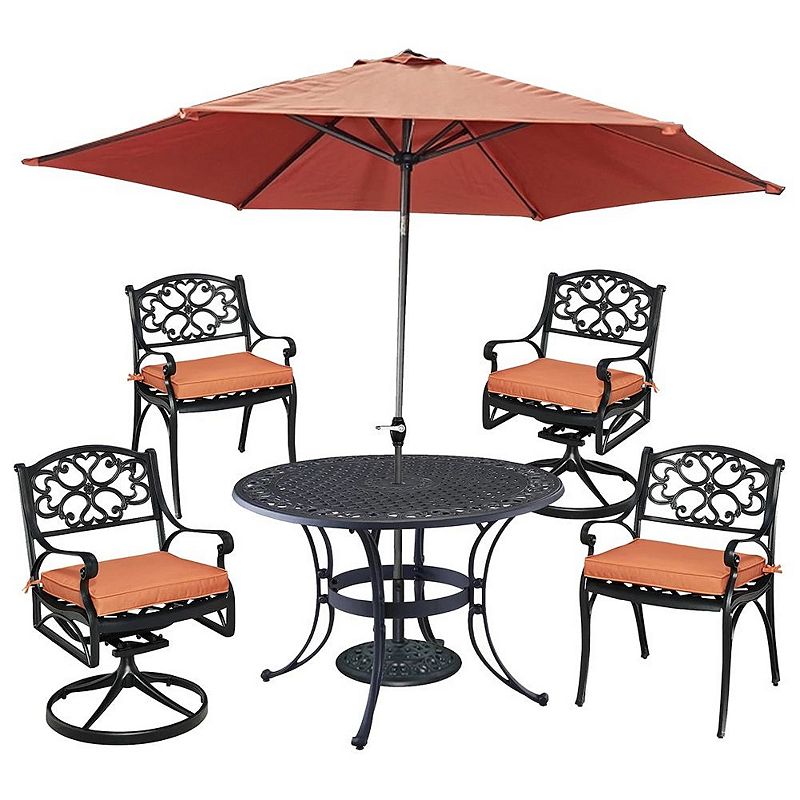 homestyles Patio Round Dining Table， Chairs and Umbrella 6-piece Set