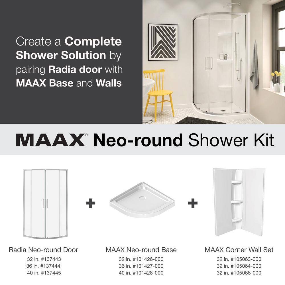 MAAX Radia 32 in. x 32 in. x 71-12 in. Frameless Neo-Round Sliding Shower Door with Clear Glass in Chrome 137443-900-084-000