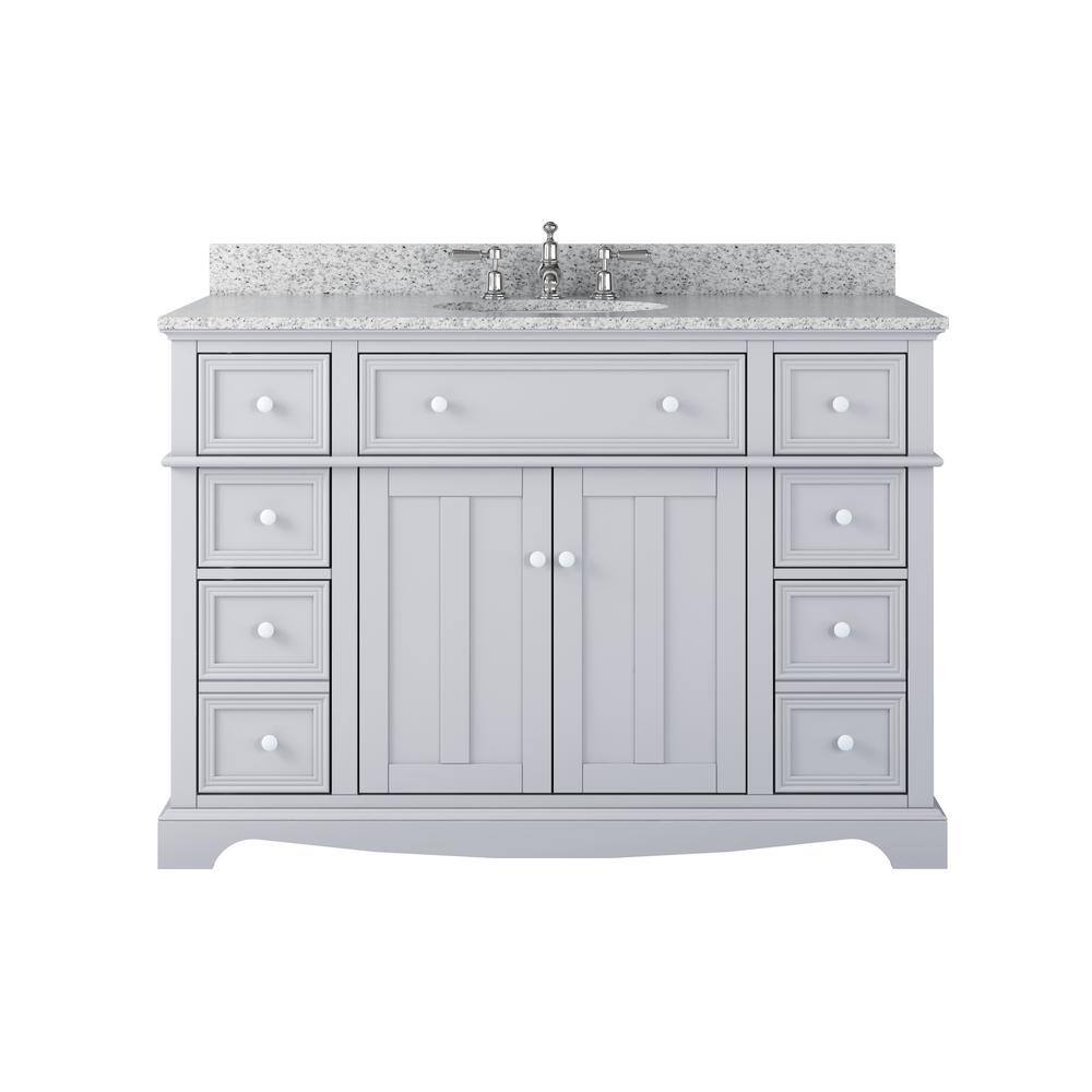 Home Decorators Collection Fremont 49 in. W x 22 in. D x 34 in. H Vanity in Grey with Grey Granite Top and White Sink TJ-FTV4922GR