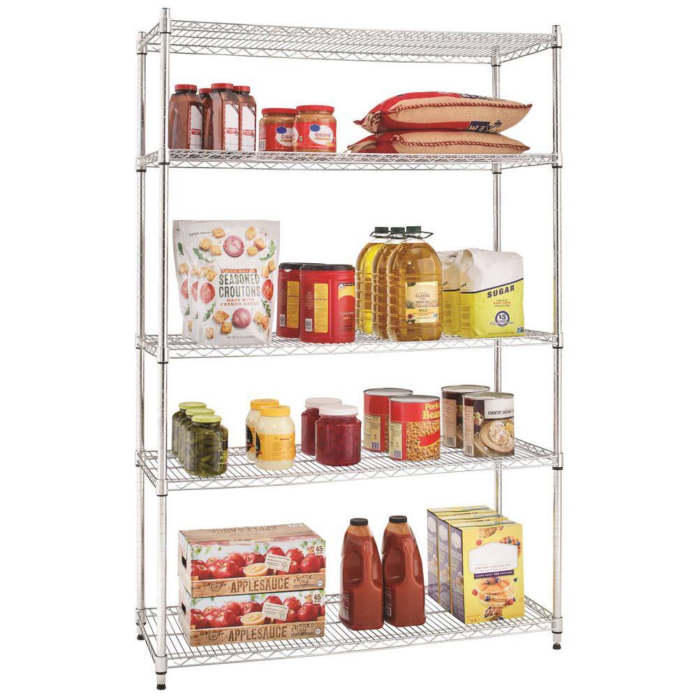 HDX 5-Tier Commercial Grade Heavy Duty Steel Wire Shelving Unit in Chrome (48 in. W x 72 in. H x 18 in. D) HD184872-5ICPS