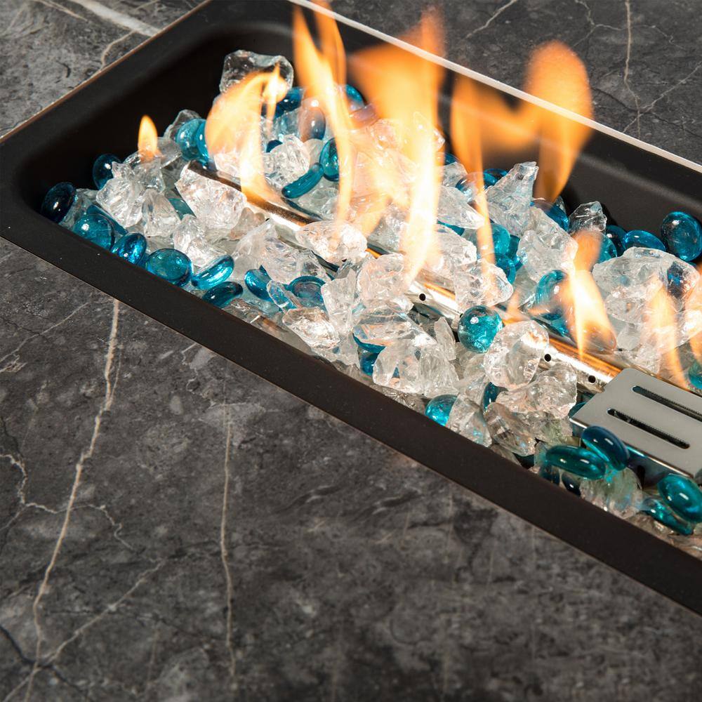 waelph Brown Wicker Fire Pit Table with Tile Tabletop P-B202200187