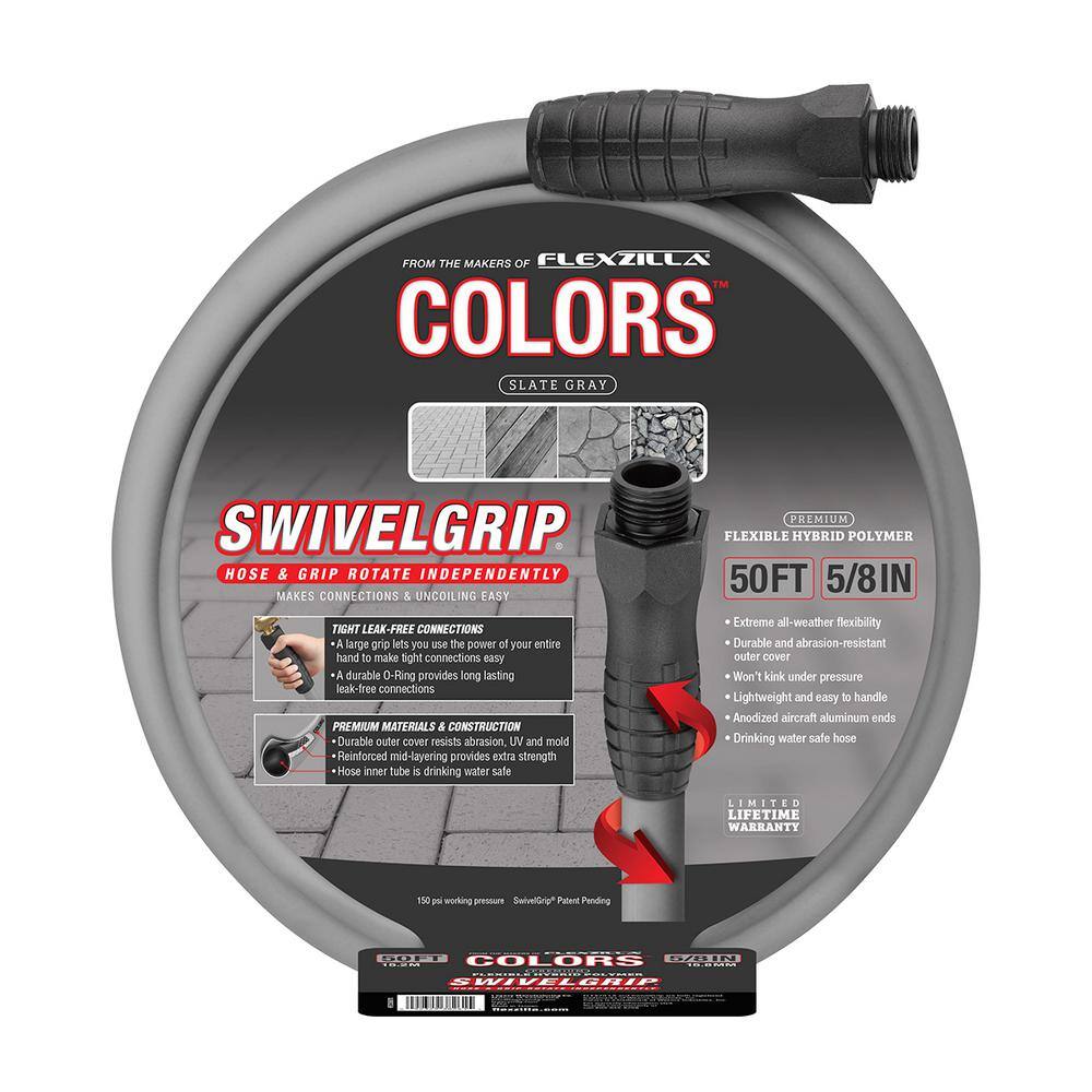 Flexzilla Colors Series 58 in. x 50 ft. Garden Hose 34 in. - 11 12 GHT Fittings in Slate Gray HFZC550GYS