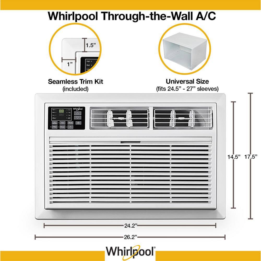 Whirlpool 14000 BTU 230V Through-the-Wall AC and Heater wRemote Control CoolsHeats Rooms up to 700 Sq. ft Digital Display Timer WHAT141-HAW