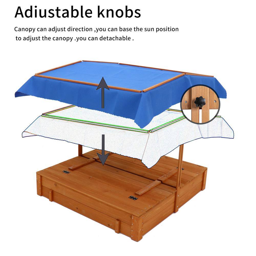 Cesicia Kids Outdoor Wooden Sandboxes with Canopy Retractable Covers Foldable Bench Seat M23224D01