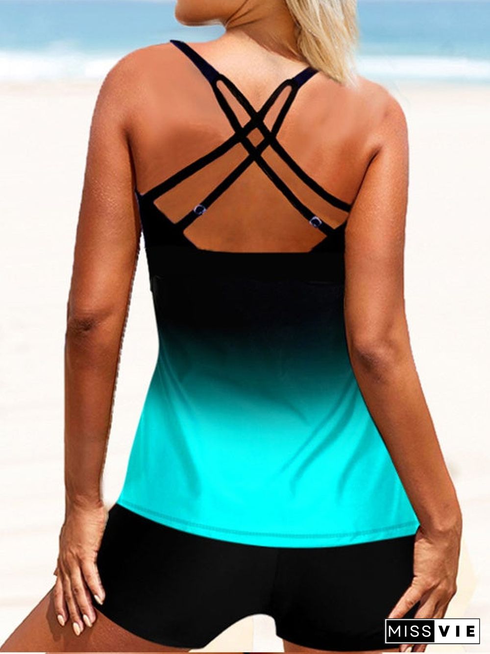 Plus Size Swimwear Sleeveless Graphic Printed Tankini