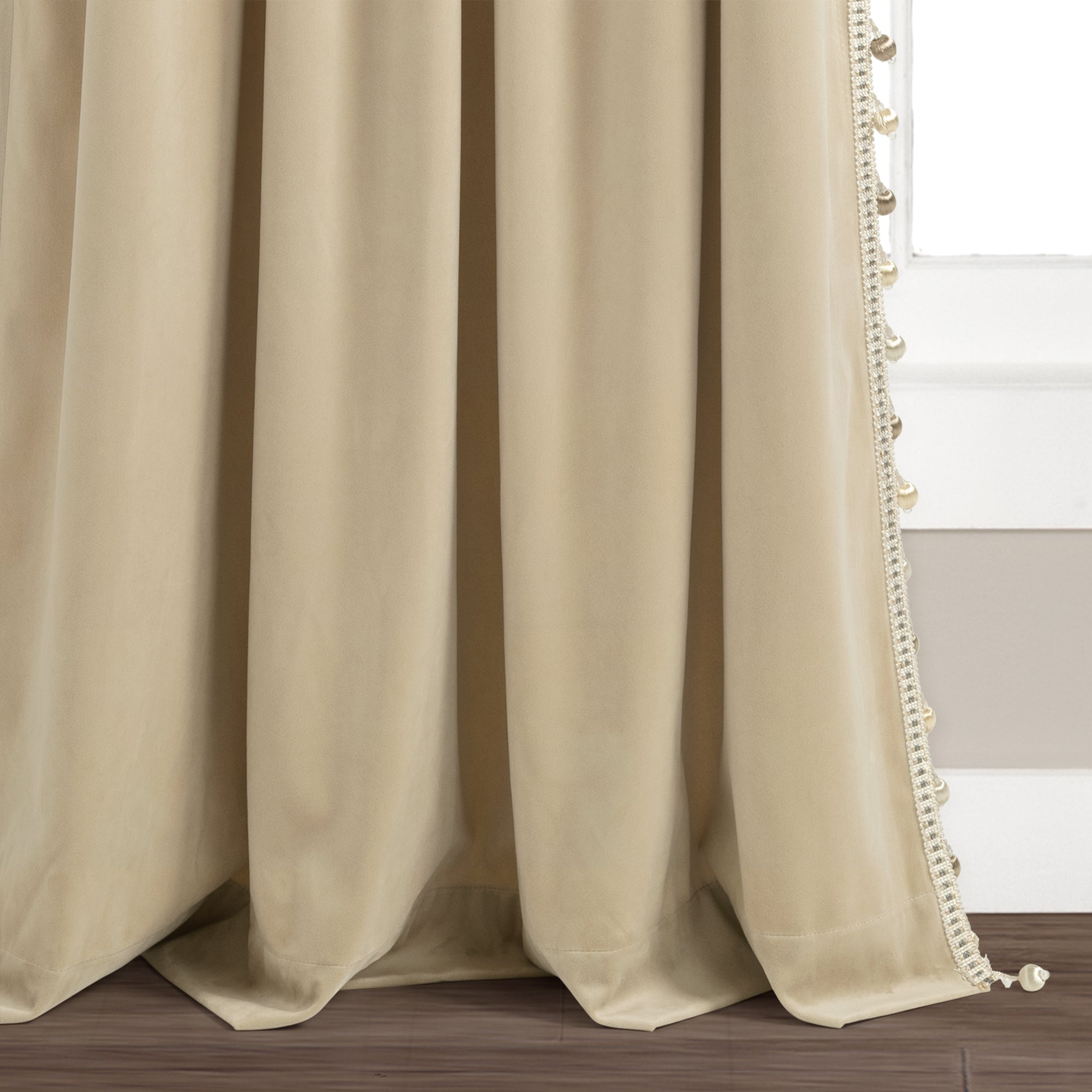 Luxury Vintage Velvet With Silky Pompom Trim Window Curtain Panel