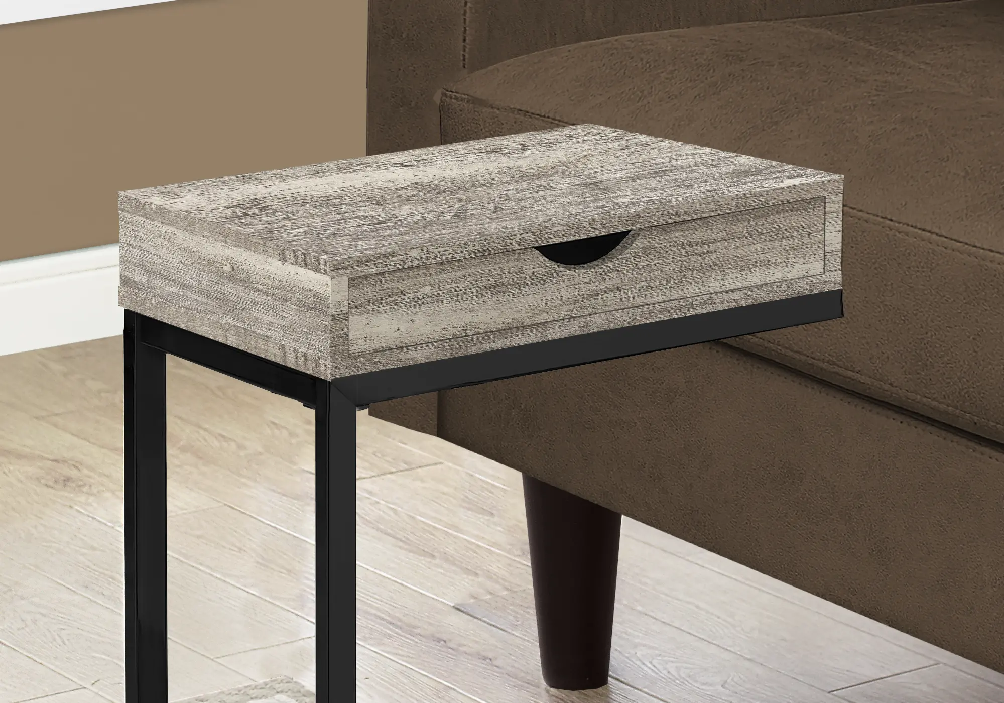 Contemporary Taupe Chairside C-Table with Drawer