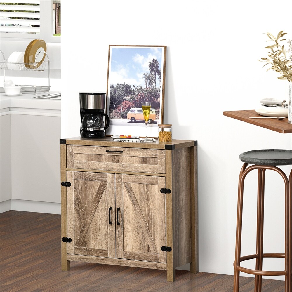 Wooden Sideboard Buffet Cabinet with Drawer and Adjustable Shelf  Oak