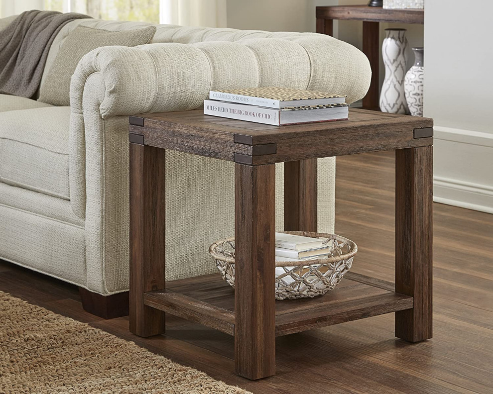 Mid Century End Table  Wood Construction With Lower Open Shelf  Brown Finish   Traditional   Side Tables And End Tables   by Declusia  Houzz