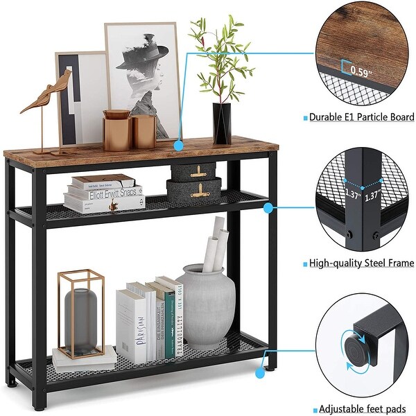 Console Table， Entryway Hallway Table with 2 Mesh Storage Shelves，Sofa Table Behind Couch