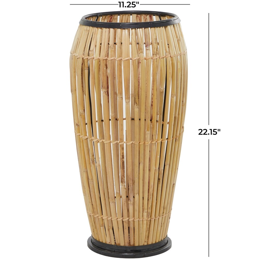 The Novogratz Brown Wicker Handmade Slatted Frame Vase with Black Metal Accents