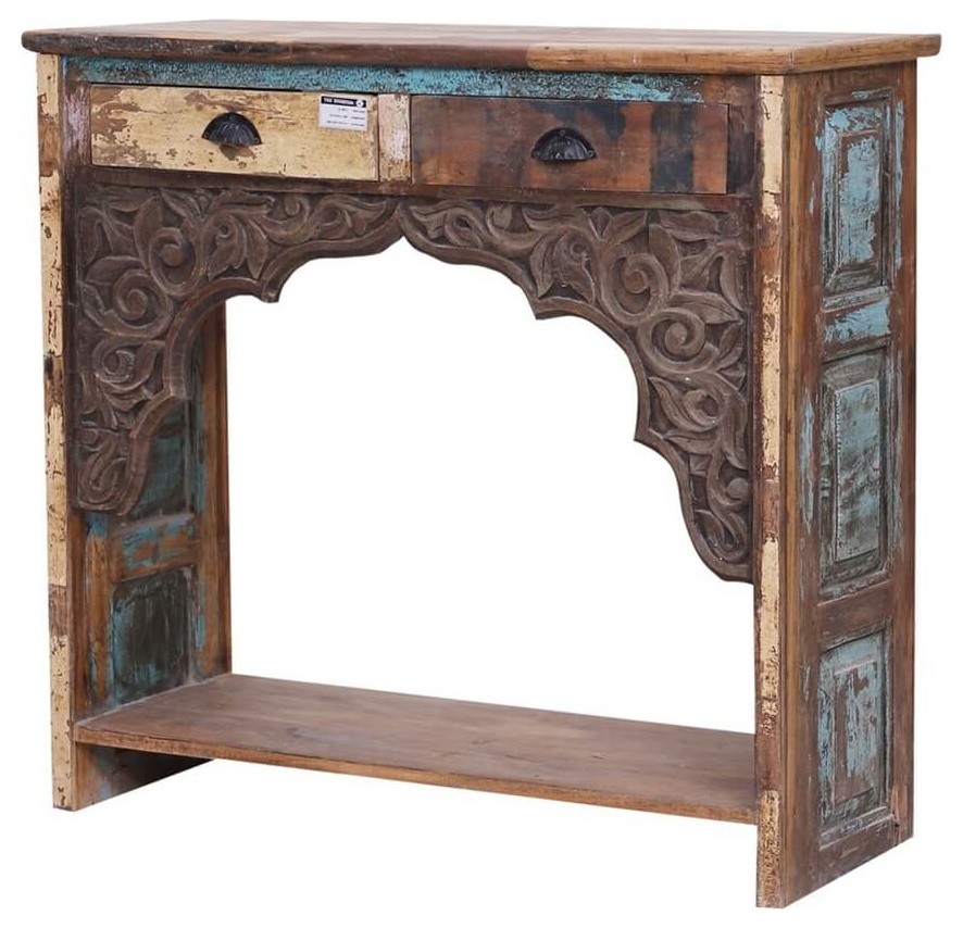 Tullos Reclaimed Wood 2 Drawer Traditional Console Hall Table   Farmhouse   Console Tables   by Sierra Living Concepts Inc  Houzz
