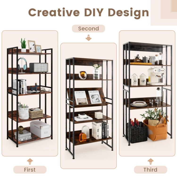 Industrial Bookshelf Storage Shelf Display Rack with Adjustable Shelves