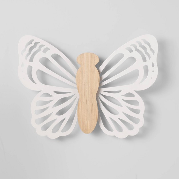 Butterfly Wood Lit Kids x27 Wall Decor Cream