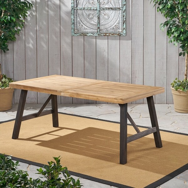 Outdoor Weather Resistant Dining Table with Solid Acacia Wood Tabletop and Slat Panel Design