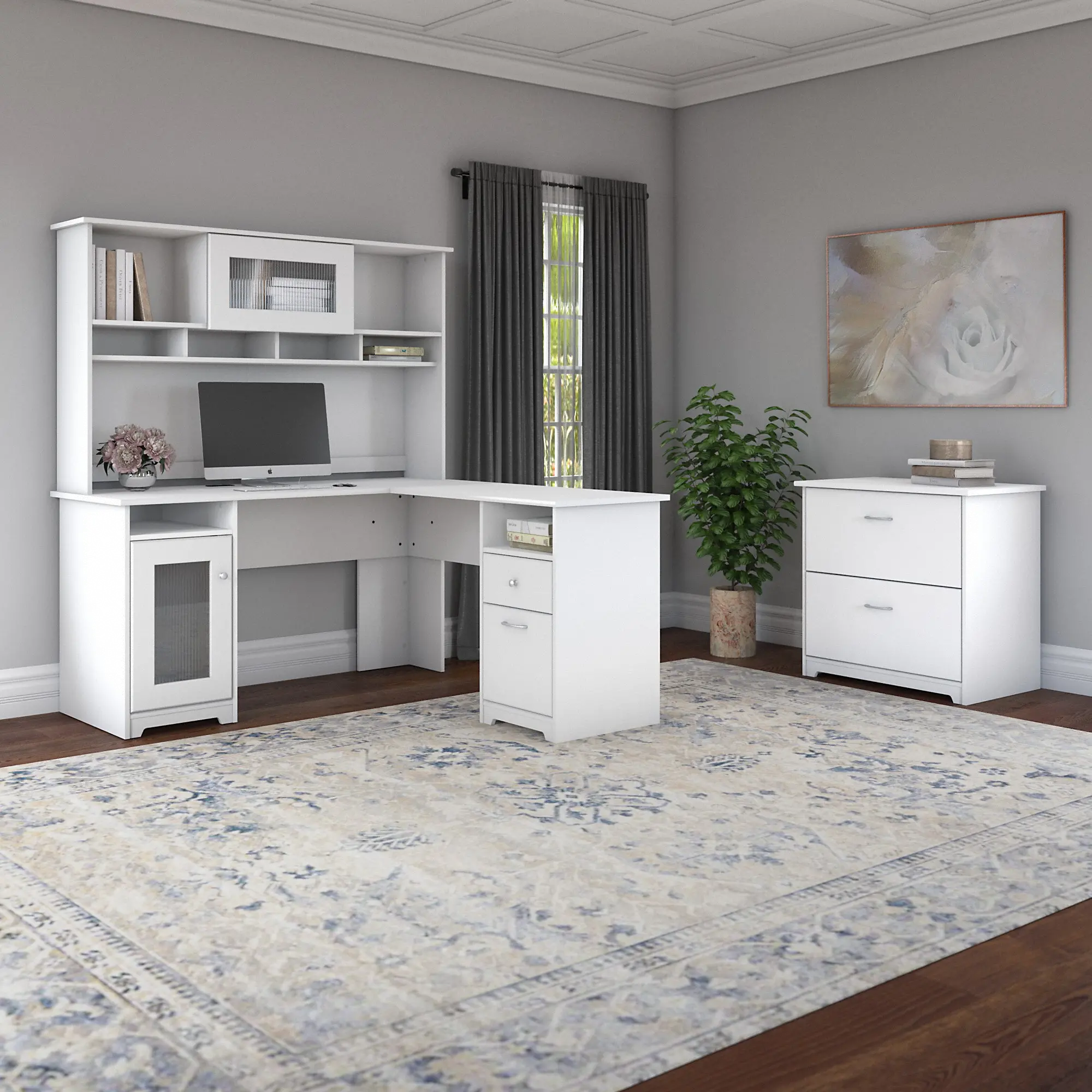 Cabot White L-Shaped Desk - Bush Furniture