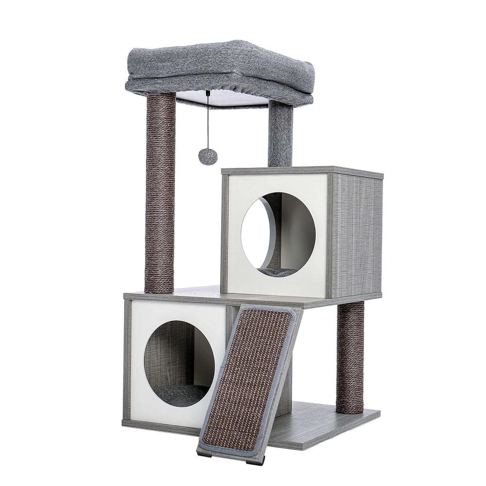 Foobrues Gray Pet Cat Scratching Posts and Trees Cat Houses PSL-23170284