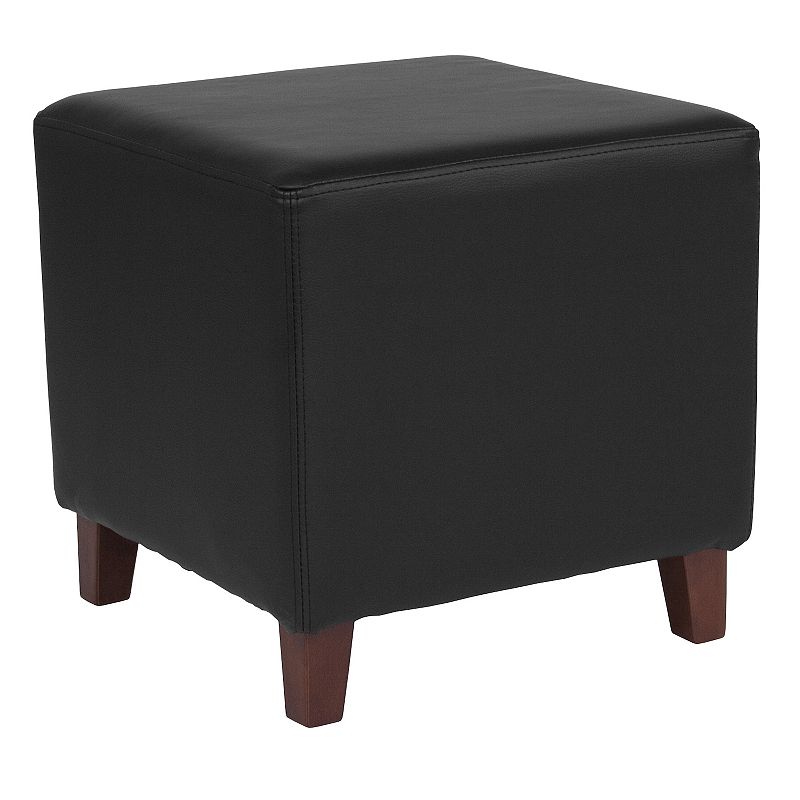 Emma and Oliver Taut Upholstered Cube Ottoman Pouf in Black Fabric