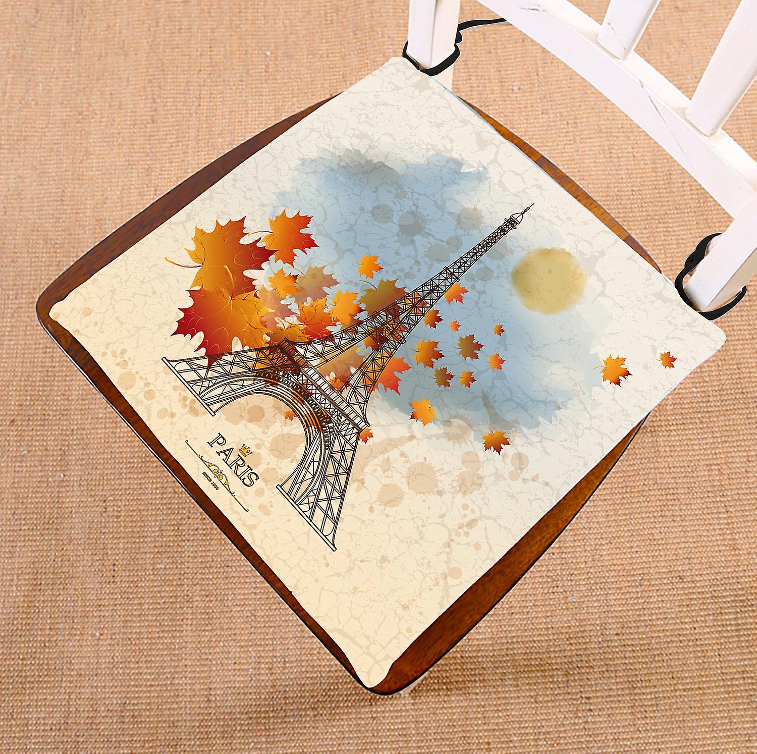 Cityscape Chair Pad， Vintage Paris Eiffel Tower And Maple Leaves Seat Cushion Chair Cushion Floor Cushion 40x40 Cm