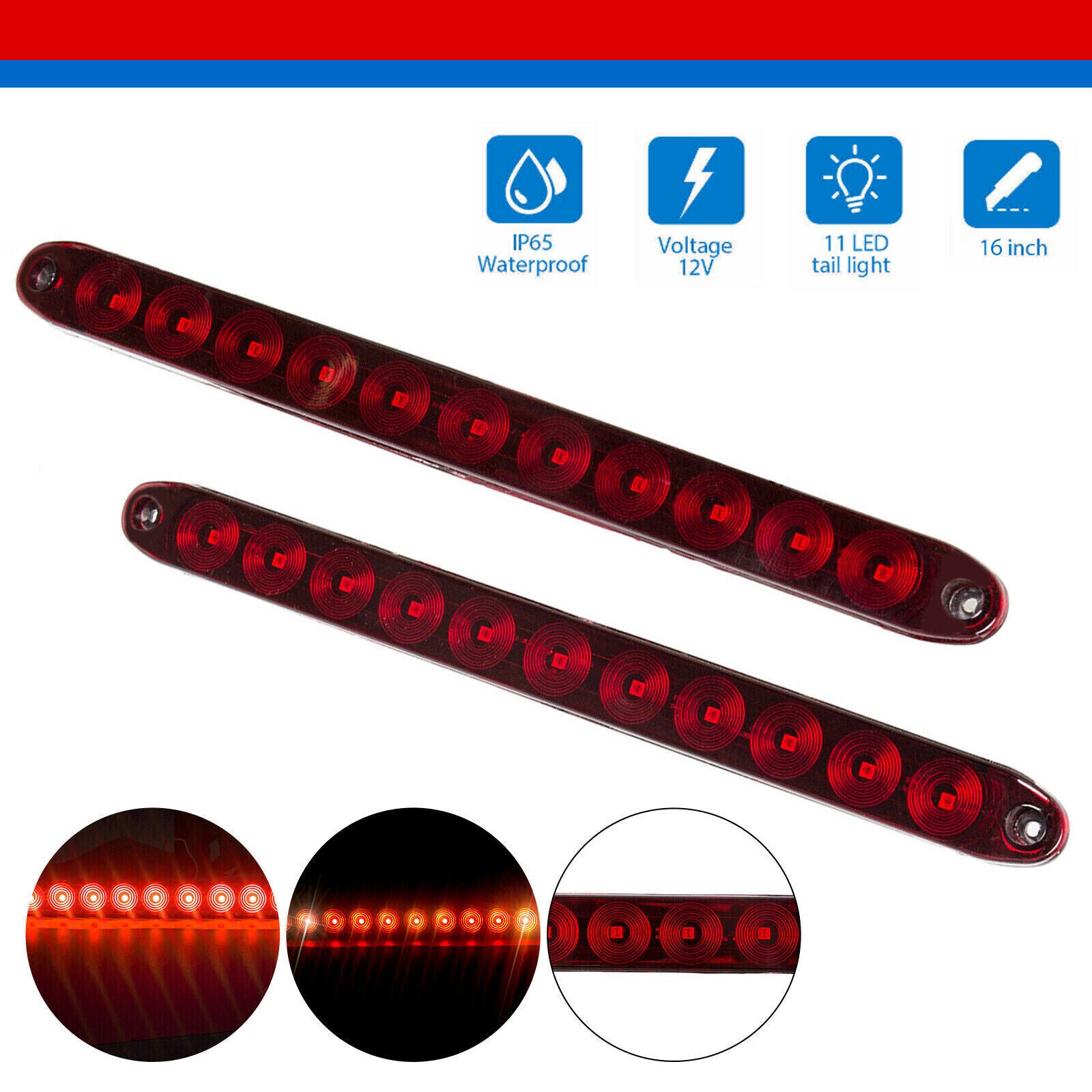 ECOTRIC 2pcs Red 11 LED Stop Brake Turn Tail 15