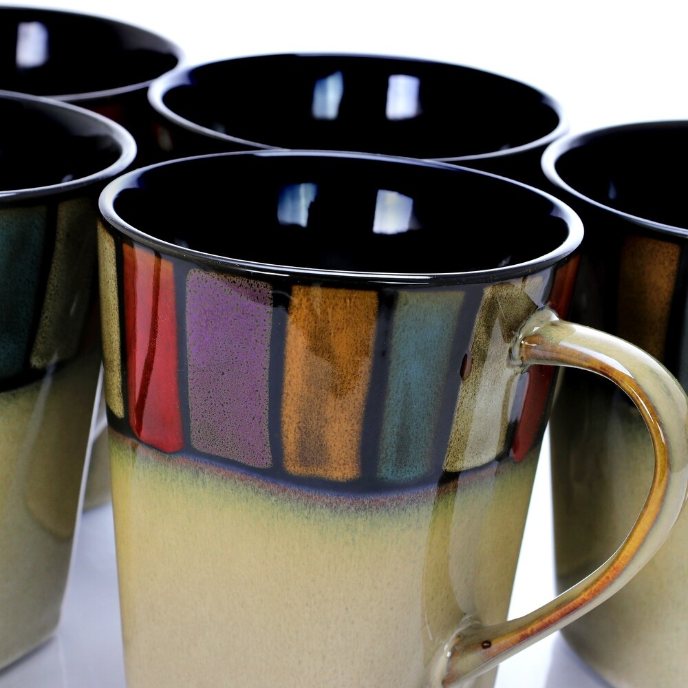 14 Ounce Assorted Color Stoneware Mugs 6 Piece Set