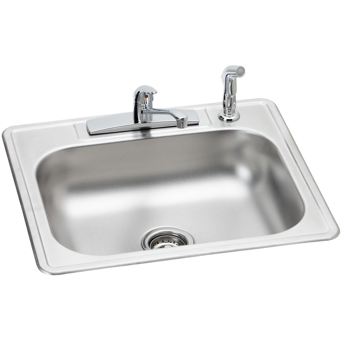 Elkay K125224df Kingsford 25 Single Basin Drop-In Stainless Steel Kitchen Sink  4 Faucet