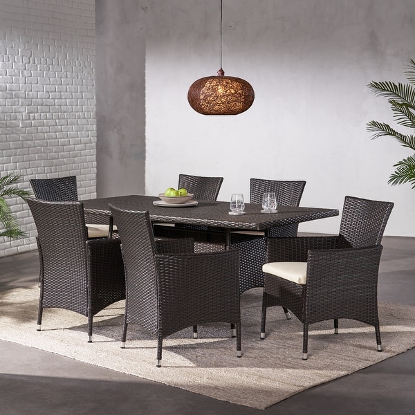 Jennifer Outdoor 7piece Wicker Dining Set with Cushions by Christopher Knight Home