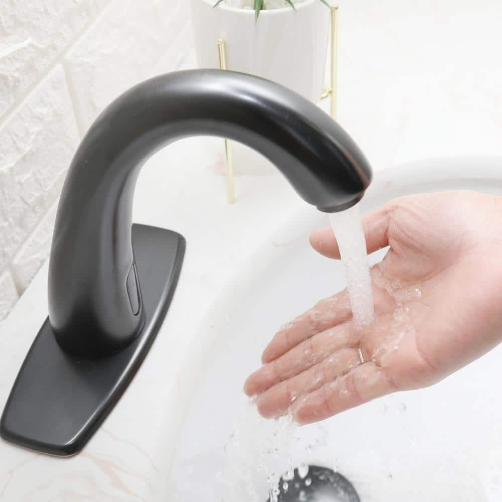 BWE Automatic Sensor Touchless Bathroom Sink Faucet With Deck Plate and Pop Up Drain In Oil Rubbed Bronze