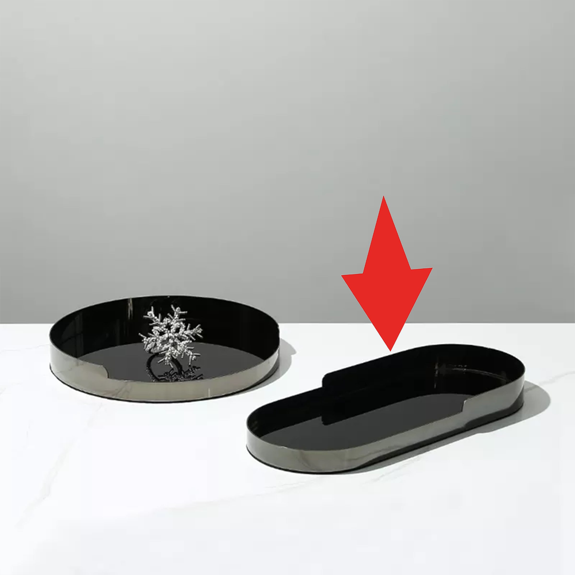 Black Glass Tray With Silver Metal Detail - Oval Fc-W22007