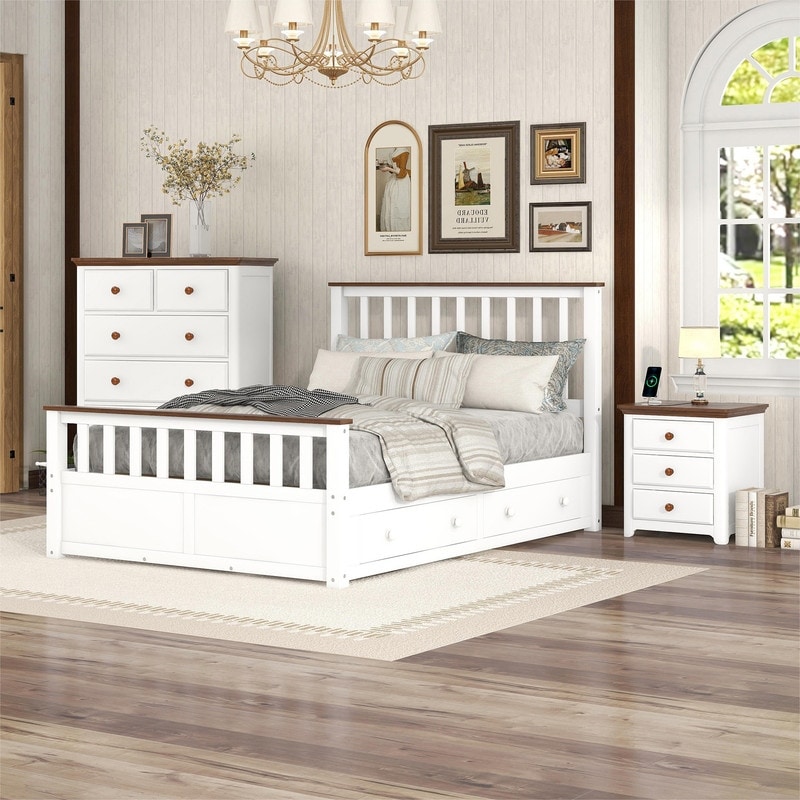 3-Pieces Bedroom Sets Full/Queen Size Platform Bed with Nightstand and Storage Chest - - 36883388