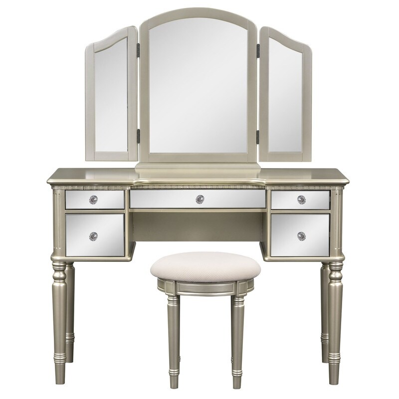 Makeup Vanity Set with Mirrored Drawers and Stool  Tri fold Mirror