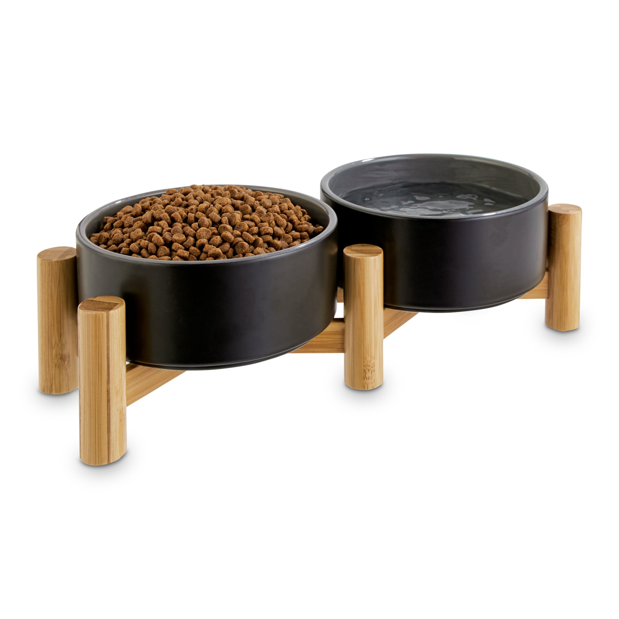 Reddy Black Ceramic  Bamboo Elevated Dog Double Diner， 7 Cups