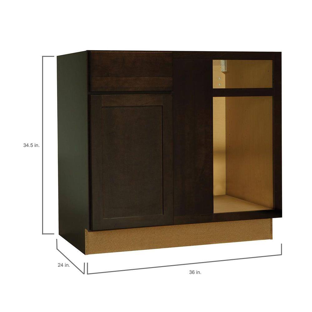 Hampton Bay Shaker Assembled 36x34.5x24 in. Blind Base Corner Kitchen Cabinet in Java KBBC45-SJM