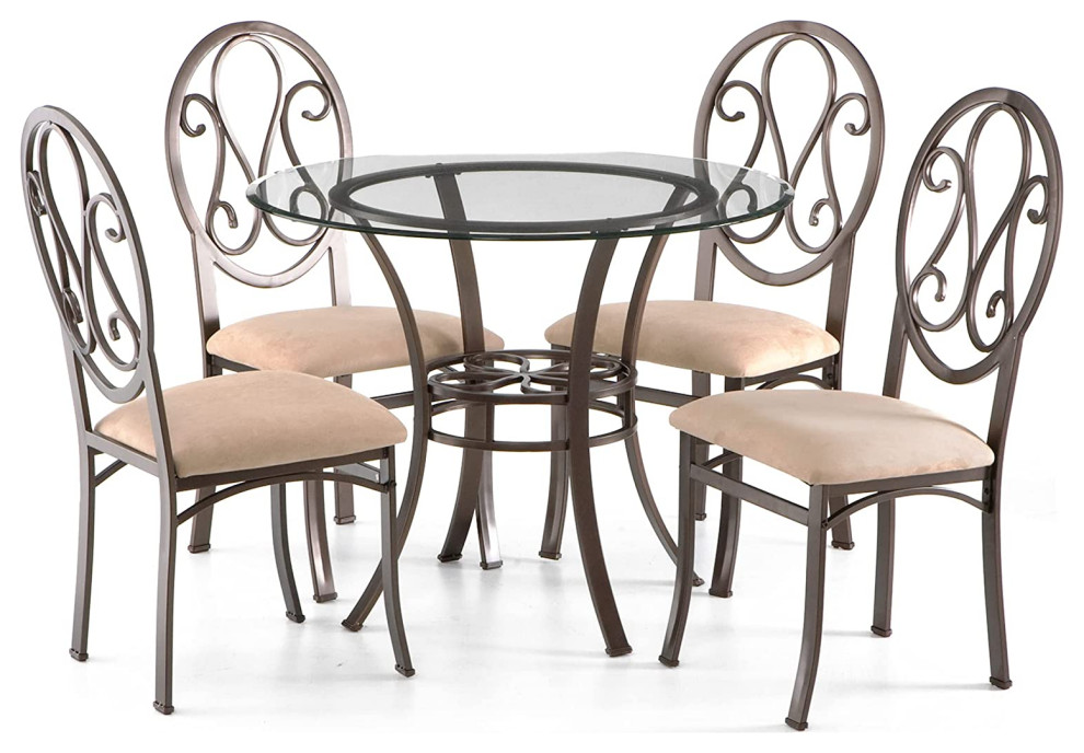 Set of 4 Dining Chair  Metal Frame With Padded Suede Seat  Dark Brown/Beige   Transitional   Dining Chairs   by Declusia  Houzz