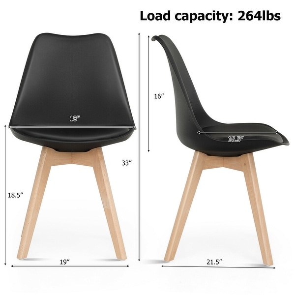 Set of 4 Dining Chairs Mid-Century Modern Shell PU Seat with Wooden Legs - 21.5