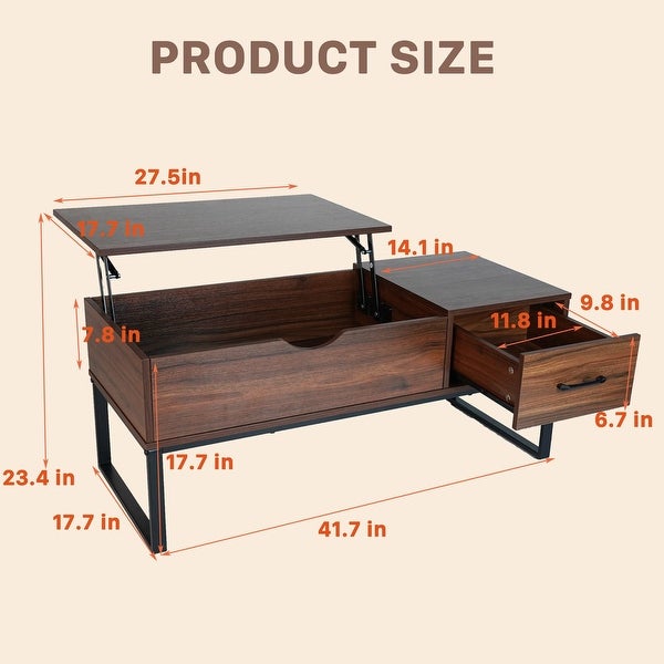 Lift Top Coffee Table with Drawer and Hidden Compartment， Pop Up Coffee Table for Living Room， - as picture