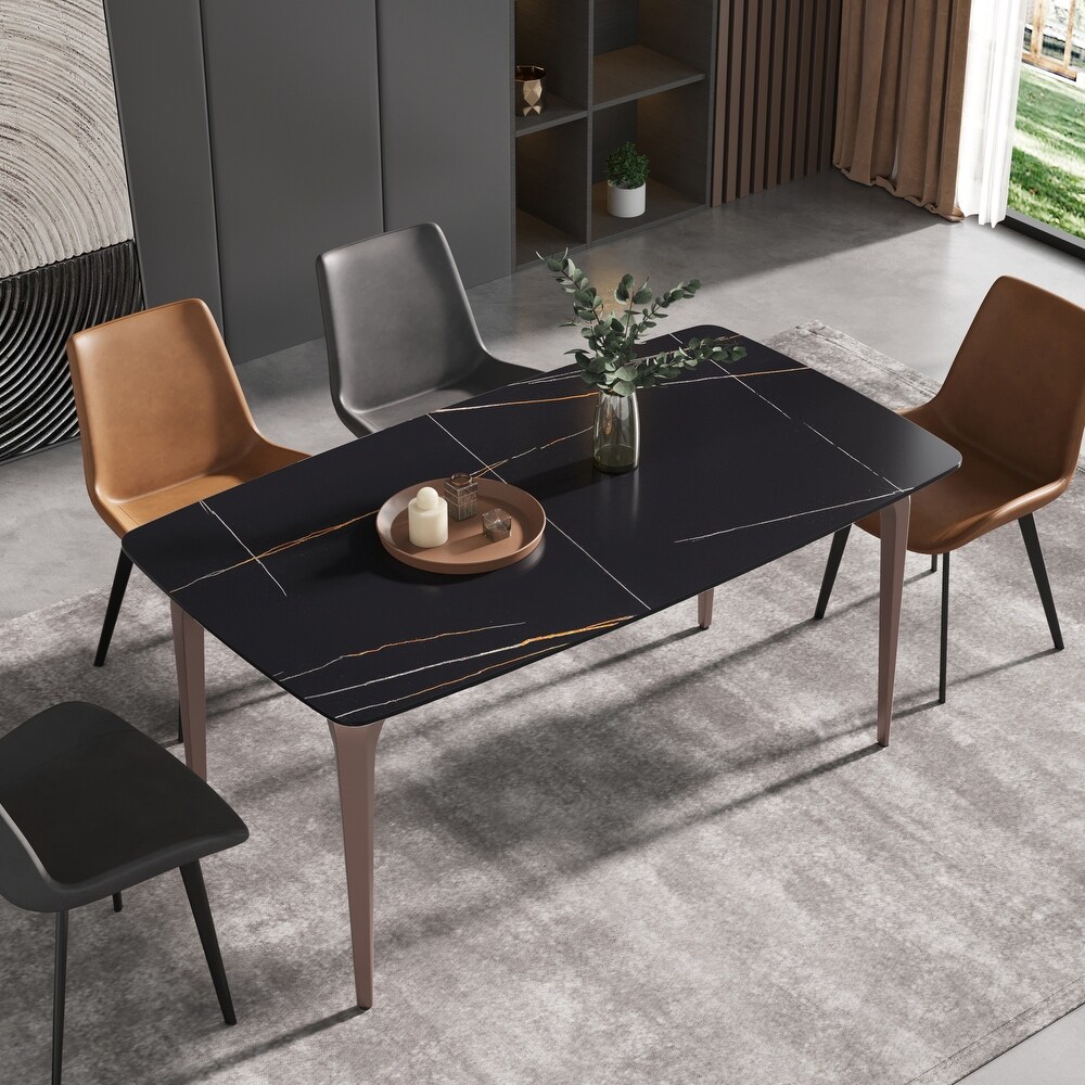 Modern Slate Black Dining Table  Rectangular Sintered Stone Top and Metal Legs.