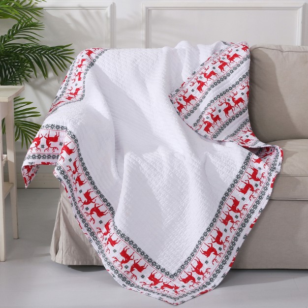 Rudolph Holiday Quilted Throw White Levtex Home