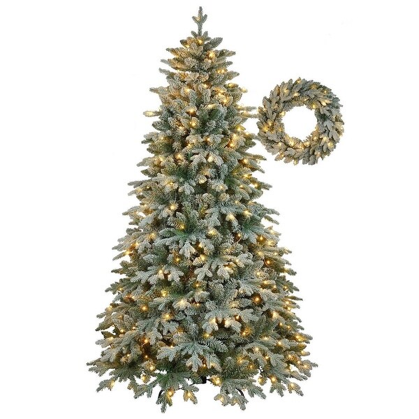 7ft Lighted Artificial Christmas Tree with 1300 Branches，Durable Metal Stand，Easy Assembly，Hinged Xmas Tree