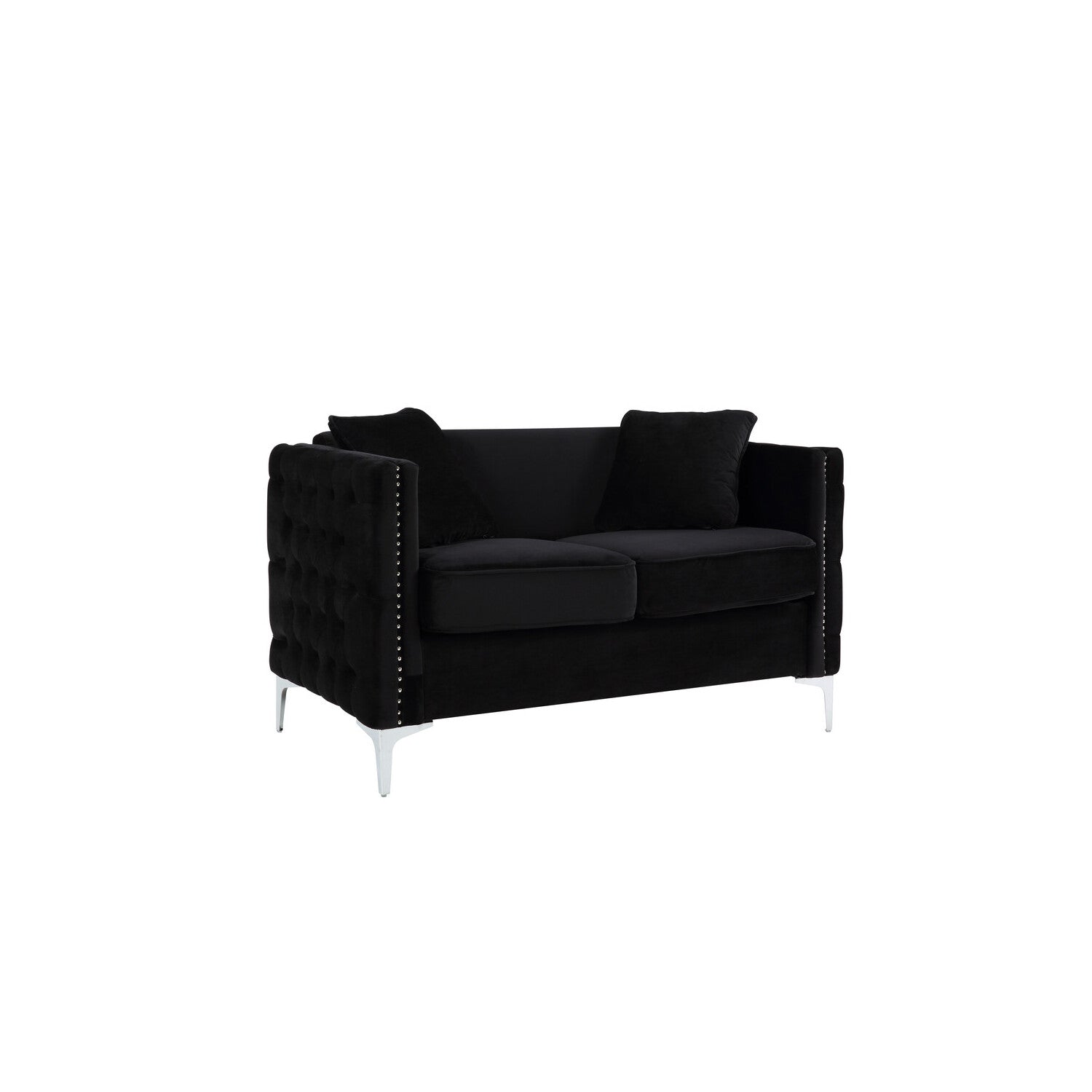 Bayberry Pink Velvet Sofa Loveseat Chair Living Room Set-Color:Black