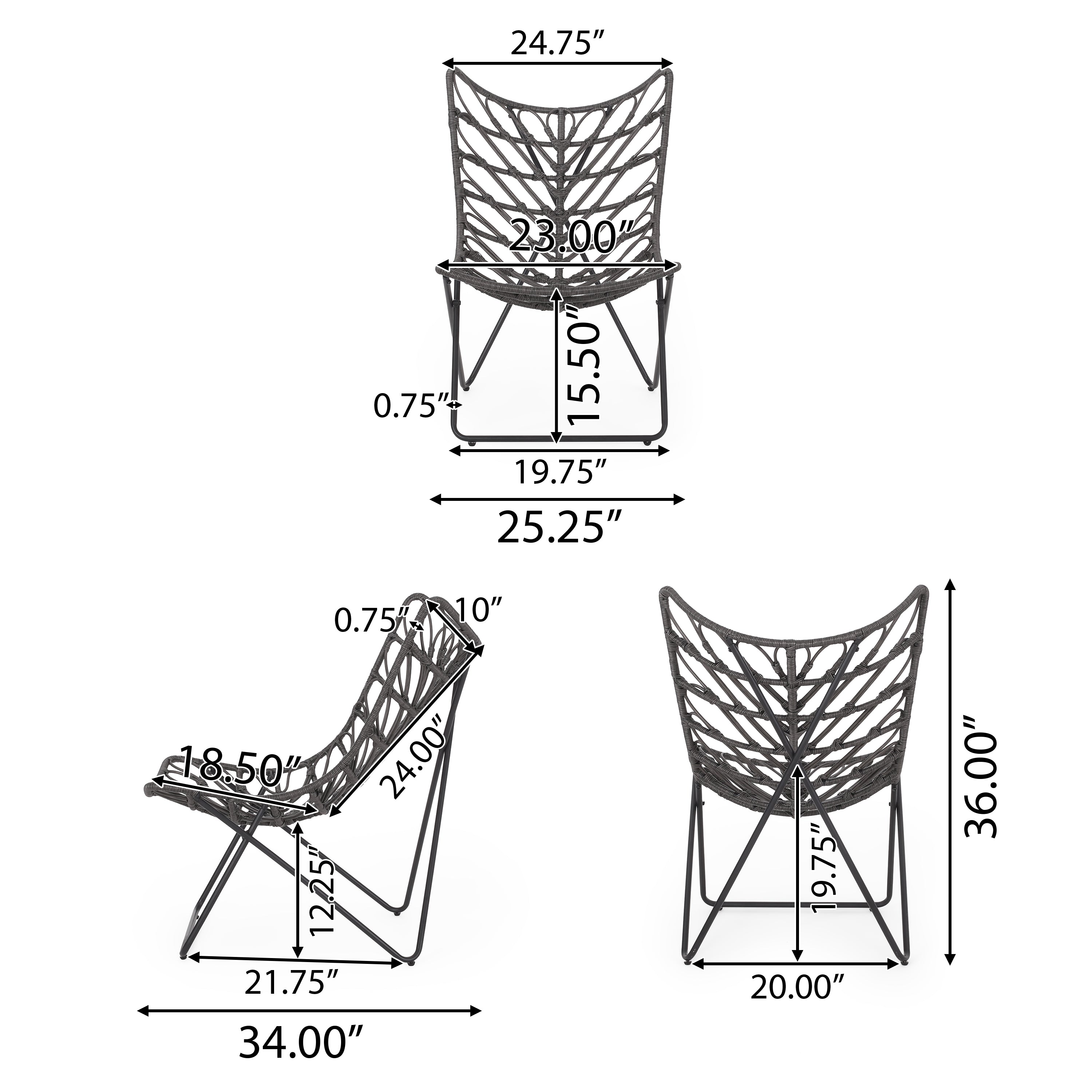 Danbury Outdoor Boho Modern Wicker 3 Piece Chat Set