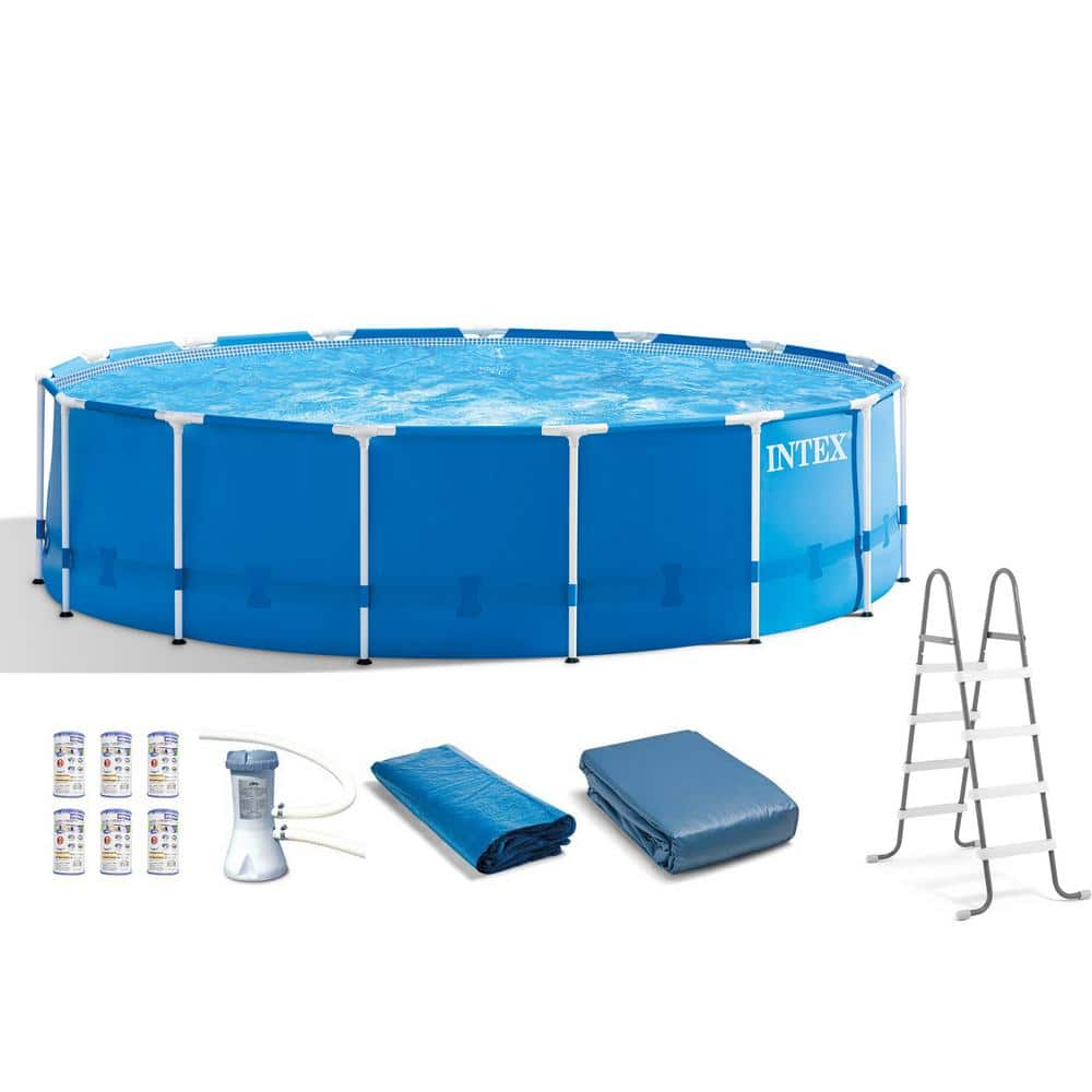 INTEX 15 ft. x 48 in. Metal Frame Above Ground Swimming Pool Set with Pump Cover Ladder 28241EH