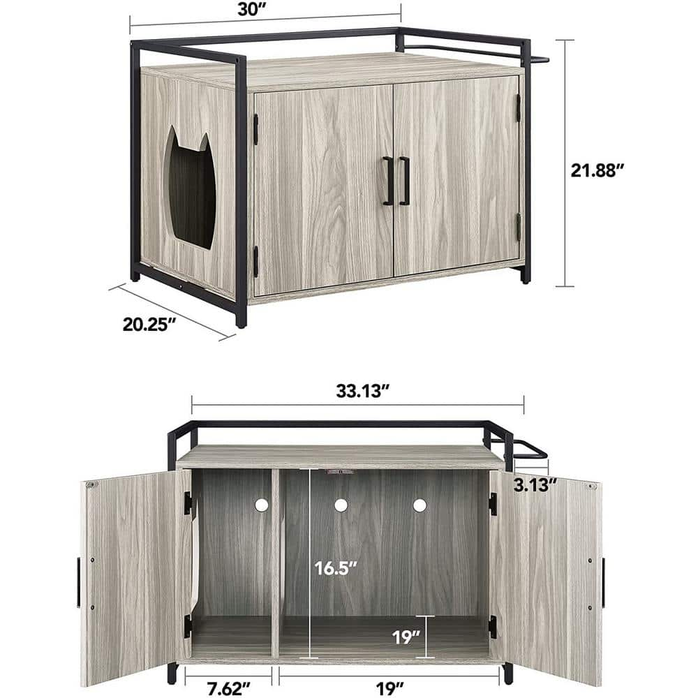 Tatayosi 33 in. L x 20 in. W x 22 in. H Cat Litter Box Furniture with Ventilation and Bench Seat, Grey J-H-W138557572